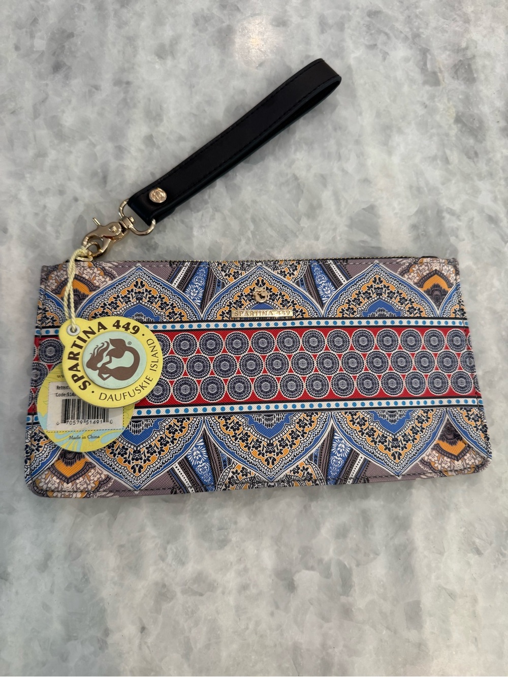 Spartina 449 Blue and Red Patterned Retreat Geometric Pattern Wristlet Clutch